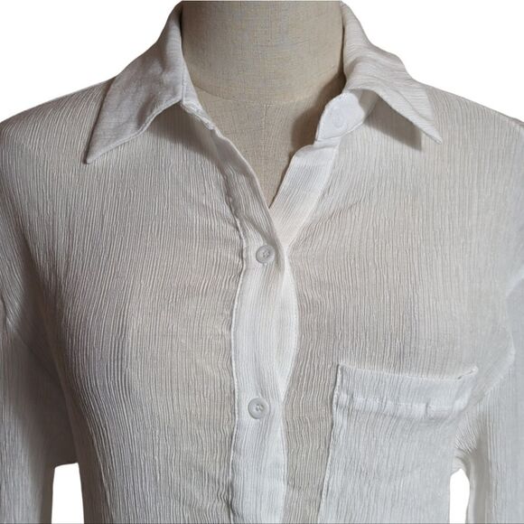 PrettyLittleThing White Sheer Mini Dress Top or Coverup - Picture 2 of 8